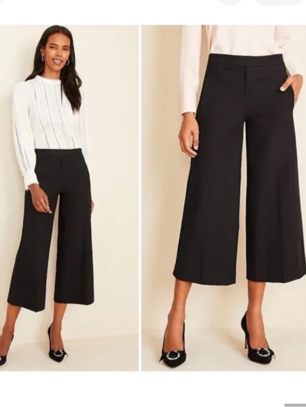 Ann Taylor Wide Leg Cropped Flat Front Dress Pant Women’s SZ 2 in Black